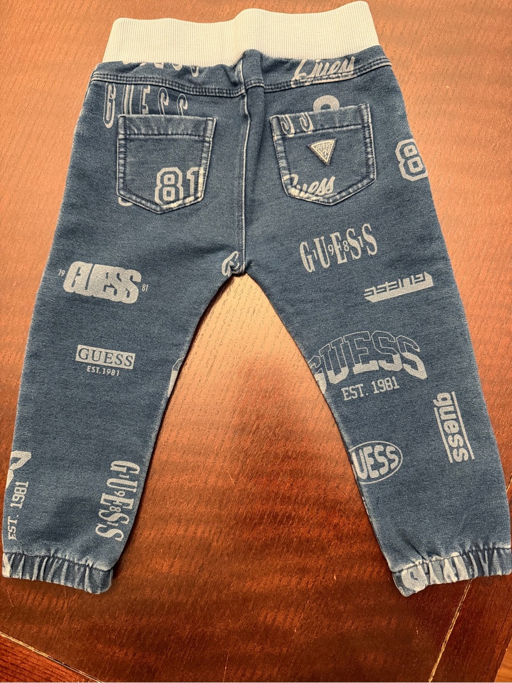 Guess Blue Logo-Print Kids Joggers with Contrast Waistband. Almost new